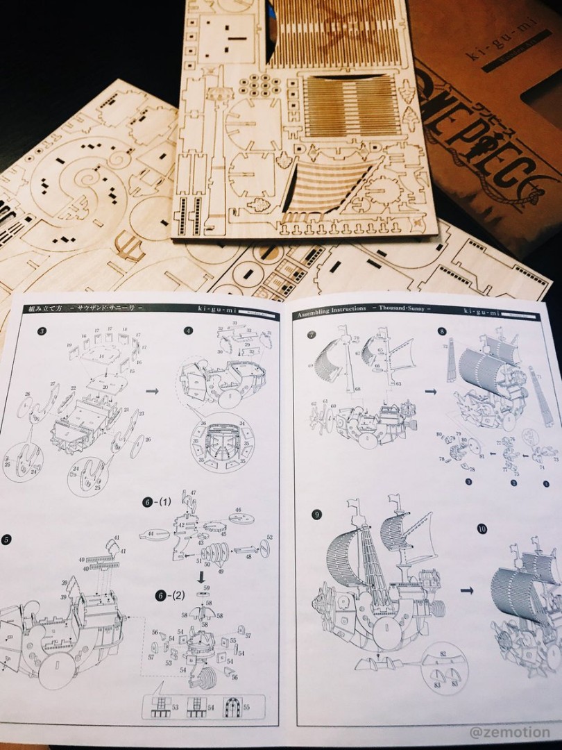 Thousand Sunny (แบบประกอบ) ของแท้ JP แมวทอง - Wooden Art ki-gu-mi [โมเดลเรือวันพีช]