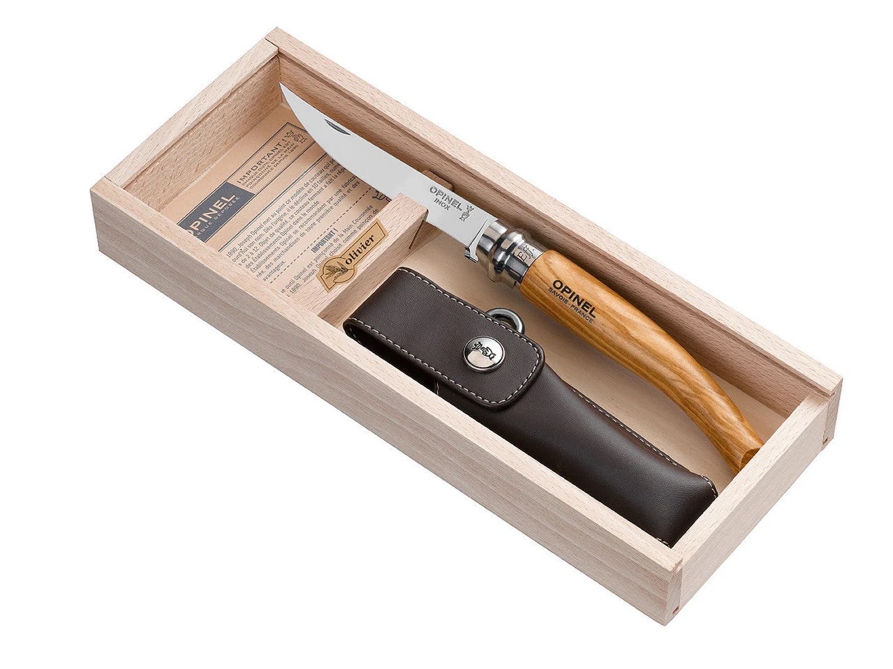 No.10 Slim Knife Olive Wood Handle + Sheath Set
