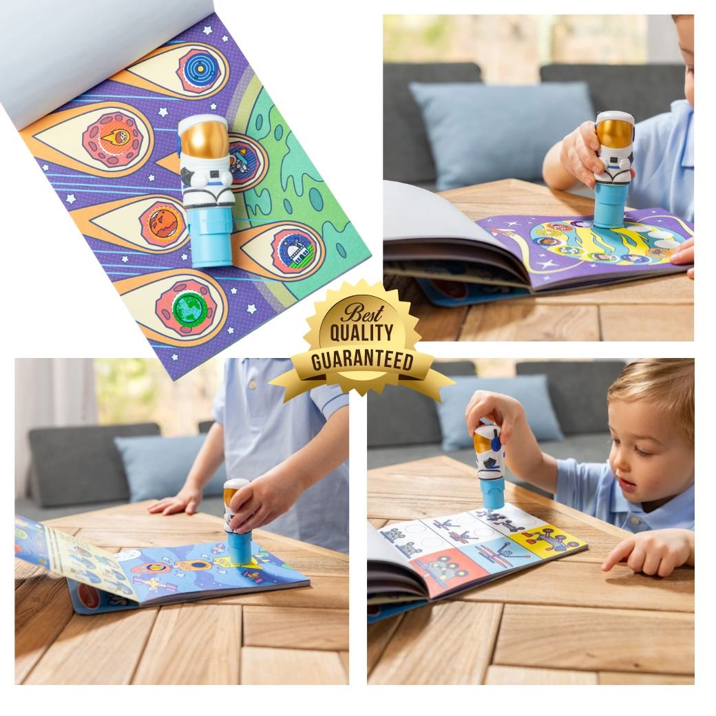 ชุดตัวปั้มสติ๊กเกอร์อวกาศ กับสมุดกิจกรรม พร้อมสติ๊กเกอร์ 300 ดวง ของเล่นเสริมพัฒนาการเด็ก เสริมทักษะการเรียนรู้ สื่อการสอนอนุบาล พร้อมส่ง