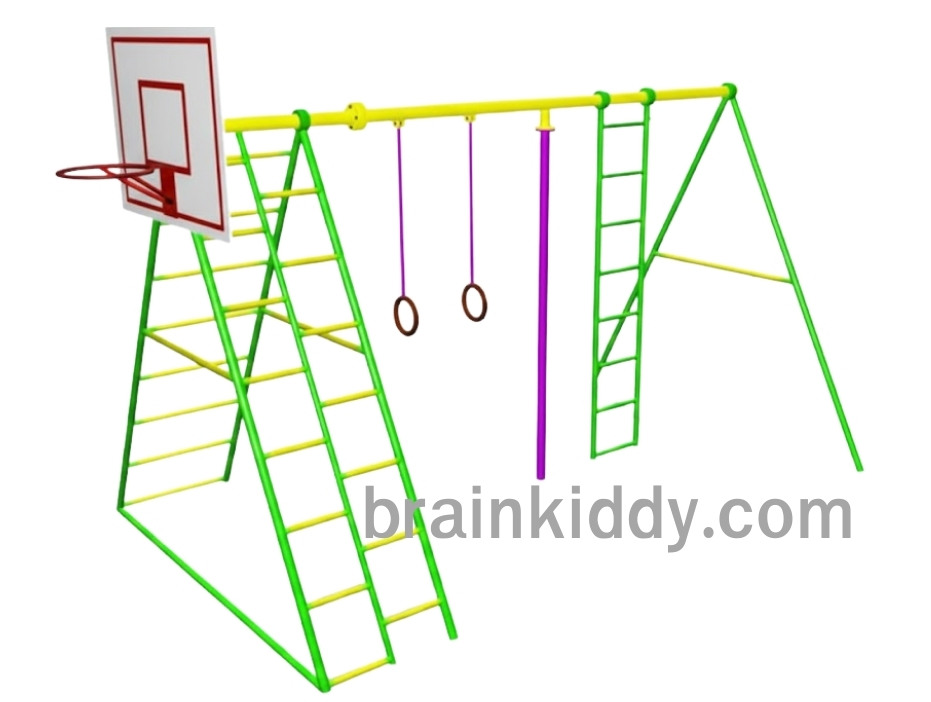 อุปกรณ์ปีนป่ายแป้นบาส เครื่องเล่นสนาม กลางแจ้ง เหล็ก ,บาร์โหน ตั้งพื้น ,ปีนป่าย, ของเล่น สั่งทำ 10-20 วัน ขนาด150x350x220 ซม.