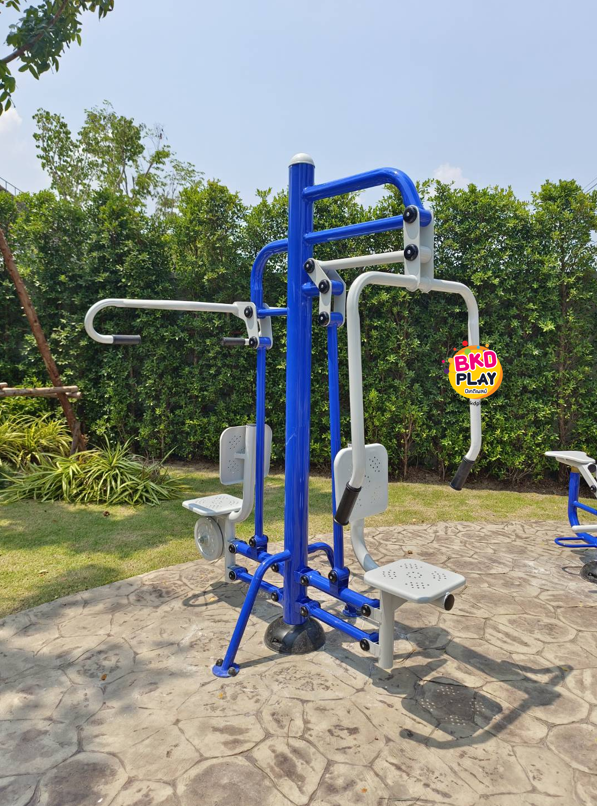 เครื่องออกกำลังกาย กลางแจ้ง ชุดอุปกรณ์ บริหารไหล่ หน้าอกคู่ แบบดันและ แบบดึง FND-LS-53 ลานกีฬา อเนกประสงค์ สนามกีฬา ขนาด 75 x 183 x 220 ซม.
