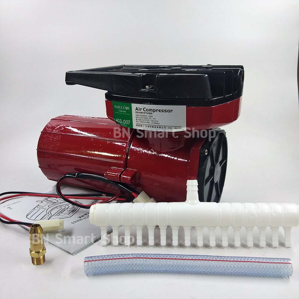 ปั้มลมใช้ไฟแบตเตอรี่รถ ปั้มลมต่อกับแบตเตอรี่รถ ไฟตรง DC 12 โวลท์ HAILEA ACO-007 กำลังไฟ 130 วัตต์ แถมอุปกรณ์พร้อมใช้งาน