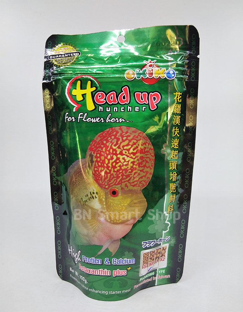 อาหารปลาหมอสี เร่งโหนก OKIKO Head Up huncher for flower horn 100 g. size M x 1 ถุง