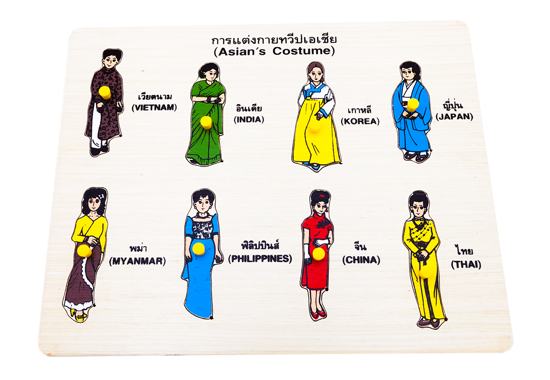 ภาพตัดต่อ เครื่องแต่งกายเพื่อนบ้านของเรา , ของเล่นไม้, ของเล่นเสริมพัฒนาการ, ของเล่นเด็กอนุบาล, สื่อการสอนเด็กอนุบาล