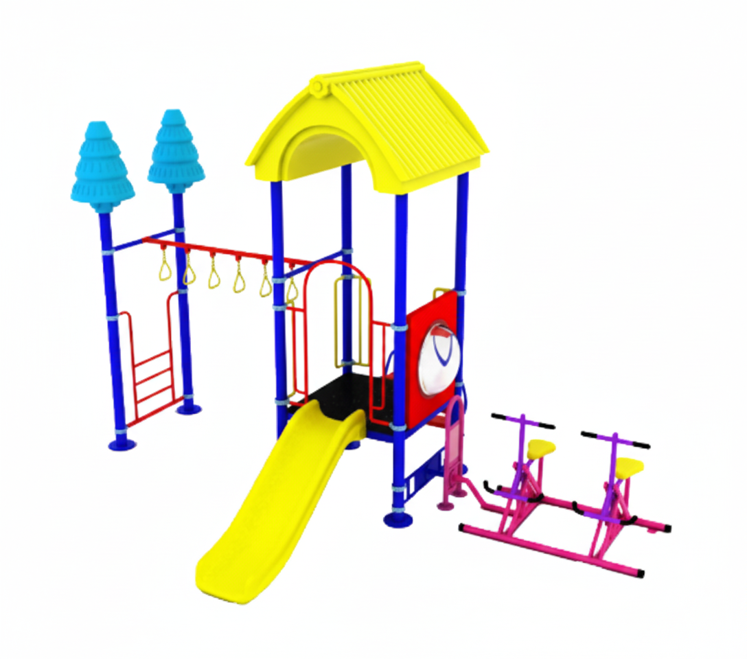 ชุดหอสไลด์80 +ม้าโยกบัดดี้+ห่วงโหน เครื่องเล่นสนามกลางแจ้ง เหล็ก ของเล่น สั่งทำ 10-20 วัน ขนาด 400x590x390 ซม.