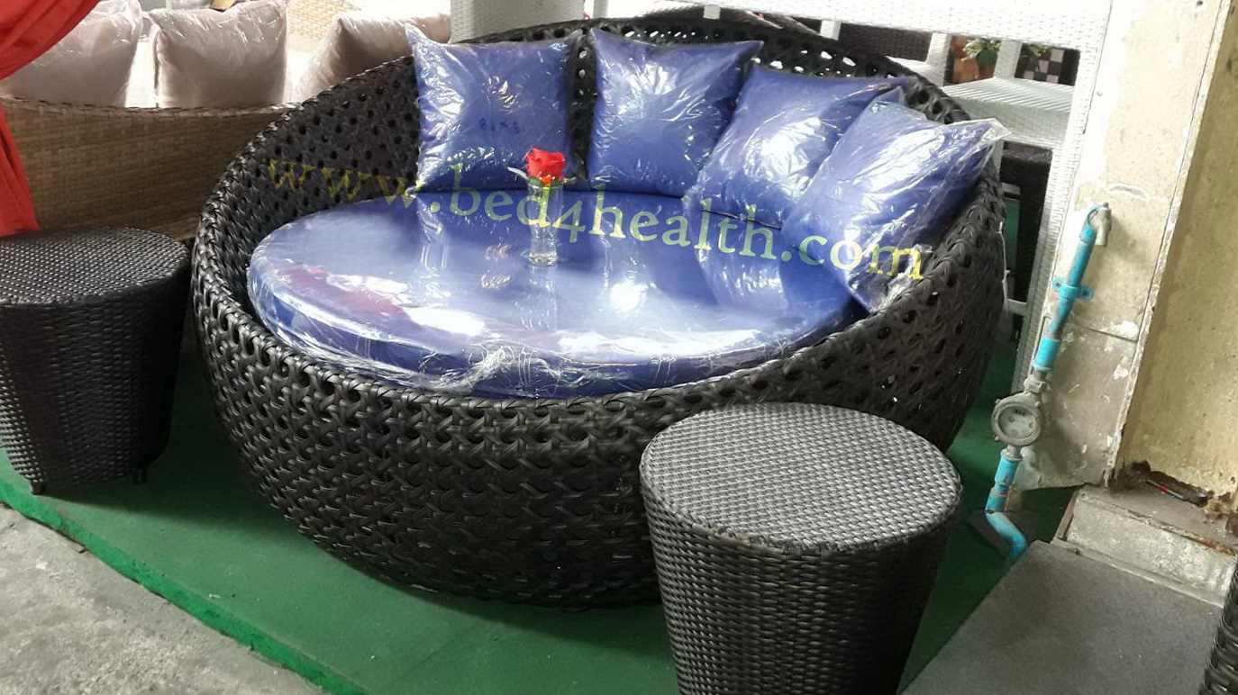 โซฟาหวายเทียม ทรงกระทะ ขนาด 1.80 เมตร พร้อมเบาะ โครงสเตนเลสแท้ ทนสนิม แข็งแรงมาก