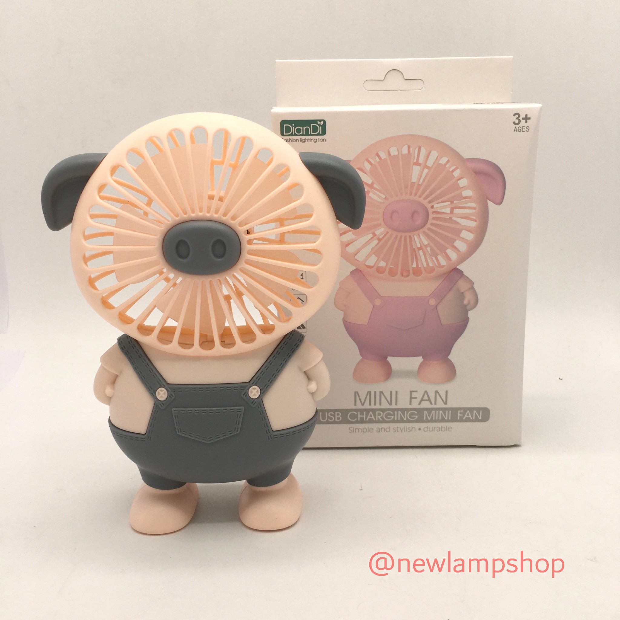 พัดลมหมูมีไฟLED ชาร์จไฟได้ สามารถพกพาหรือตั้งกับพื้นได้ ( USB CHARGING MINI FAN )คละสี