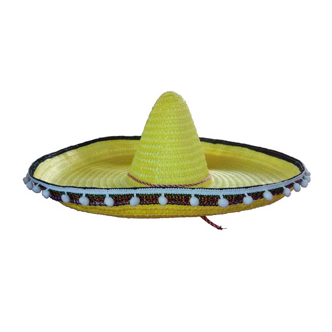 หมวกเม็กซิกัน หรือ หมวก sombrero แบบมีตุ้งติ้ง สีเหลือง