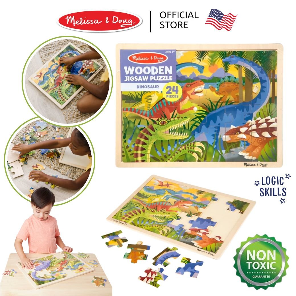 ชุดจิ๊กซอไม้ 24 ชิ้น รูปไดโนเสาร์ ,Melissa & Doug, ของเล่นเด็ก ,พัซเซิลไม้,ของเล่นเสริมพัฒนาการ,ของเล่นเด็ก,สื่อการสอน,อนุบาล,พร้อมส่ง