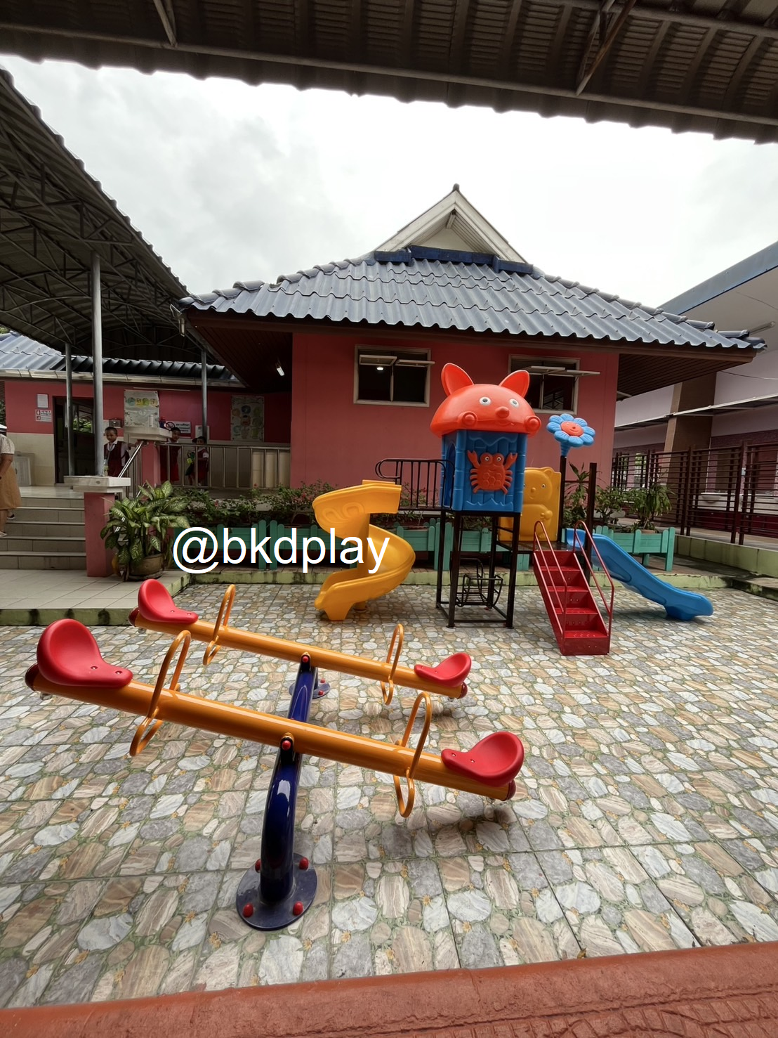 เครื่องเล่นสนามกลางแจ้ง ,ชุดจิ้งจอกน้อย 2 สไลเดอร์, สนามเด็กเล่น,outdoor playground,ครุภัณฑ์สนามเด็กเล่น สพฐ โครงการโรงเรียนประชารัฐ