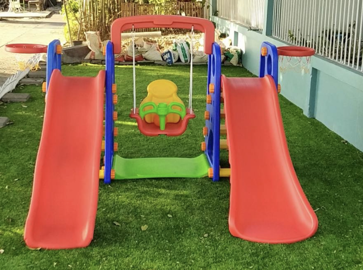 เครื่องเล่นสนาม,ของเล่นสนาม,ของเล่นเด็ก,ชิงช้า สไลเดอร์คู่ พร้อมส่ง