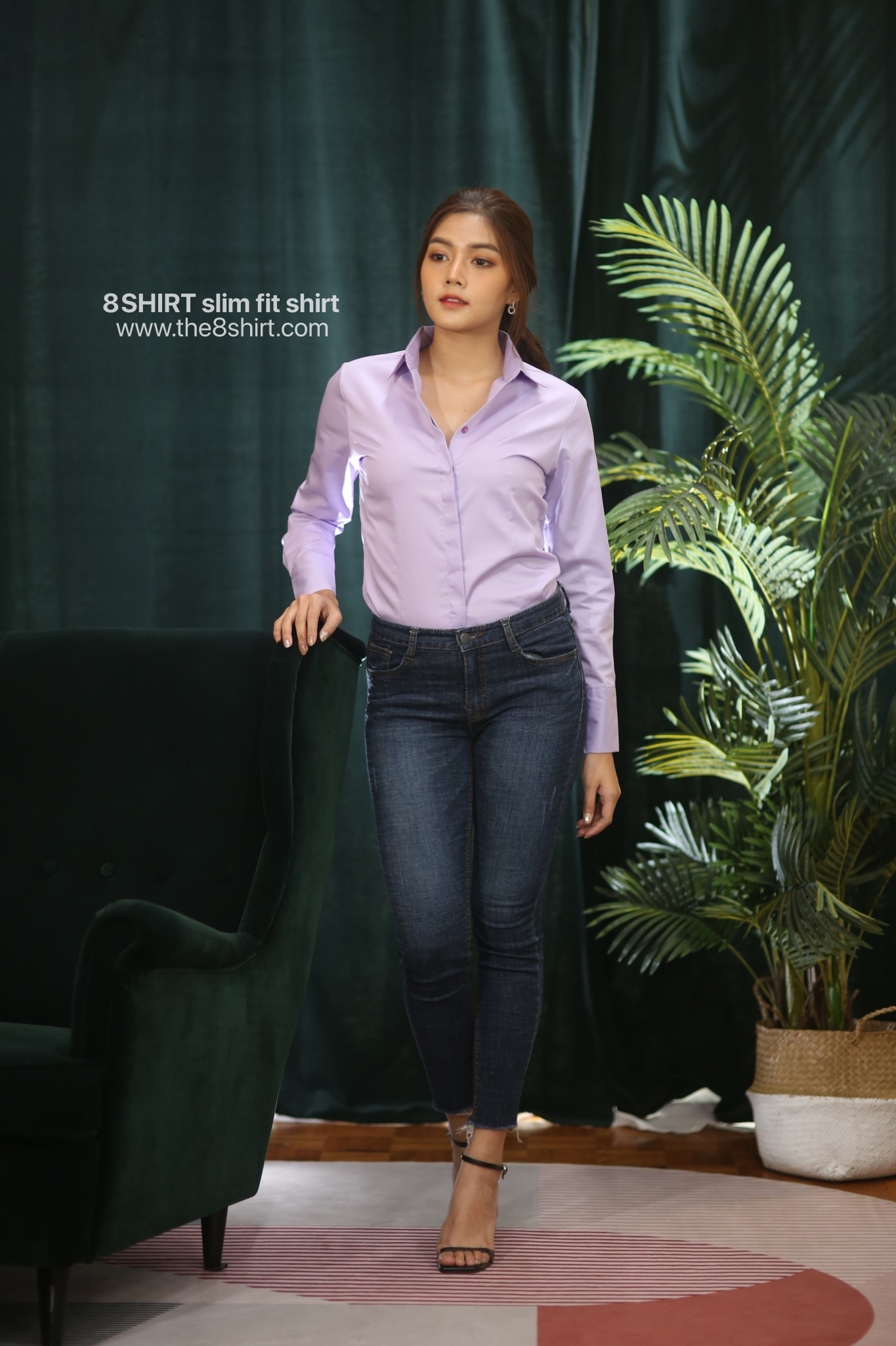 เสื้อเชิ้ตผู้หญิง สีม่วงลาเวนเดอร์ (Lavender) สลิมฟิต เข้ารูป แขนยาว เสื้อเชิ้ตทำงาน เสื้อยูนิฟอร์ม แบรนด์ 8SHIRT slim fit shirt พร้อมส่ง