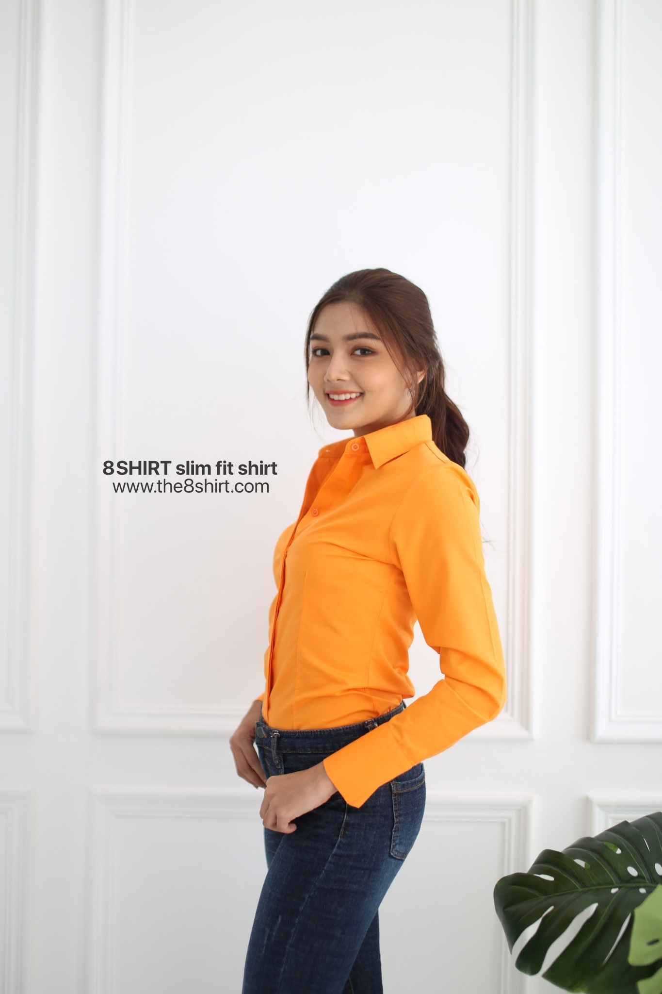 เสื้อเชิ้ตผู้หญิง สีส้มสด (Orange Summer) สลิมฟิต เข้ารูป แขนยาว เสื้อเชิ้ตทำงาน เสื้อยูนิฟอร์ม แบรนด์ 8SHIRT slim fit shirt พร้อมส่ง