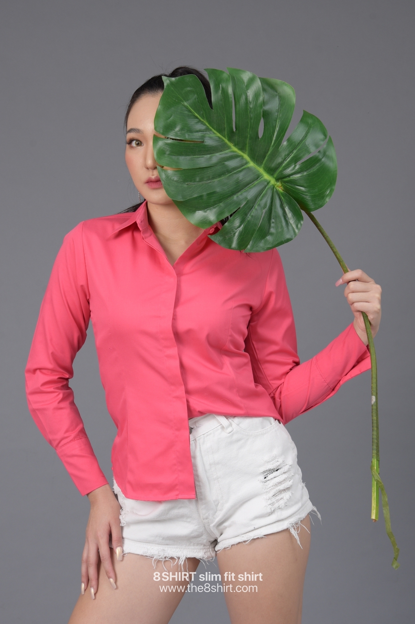 เสื้อเชิ้ตผู้หญิง ชมพูสด (HOT PINK) สลิมฟิต เข้ารูป แขนยาว เสื้อเชิ้ตทำงาน เสื้อยูนิฟอร์ม แบรนด์ 8SHIRT slim fit shirt พร้อมส่ง