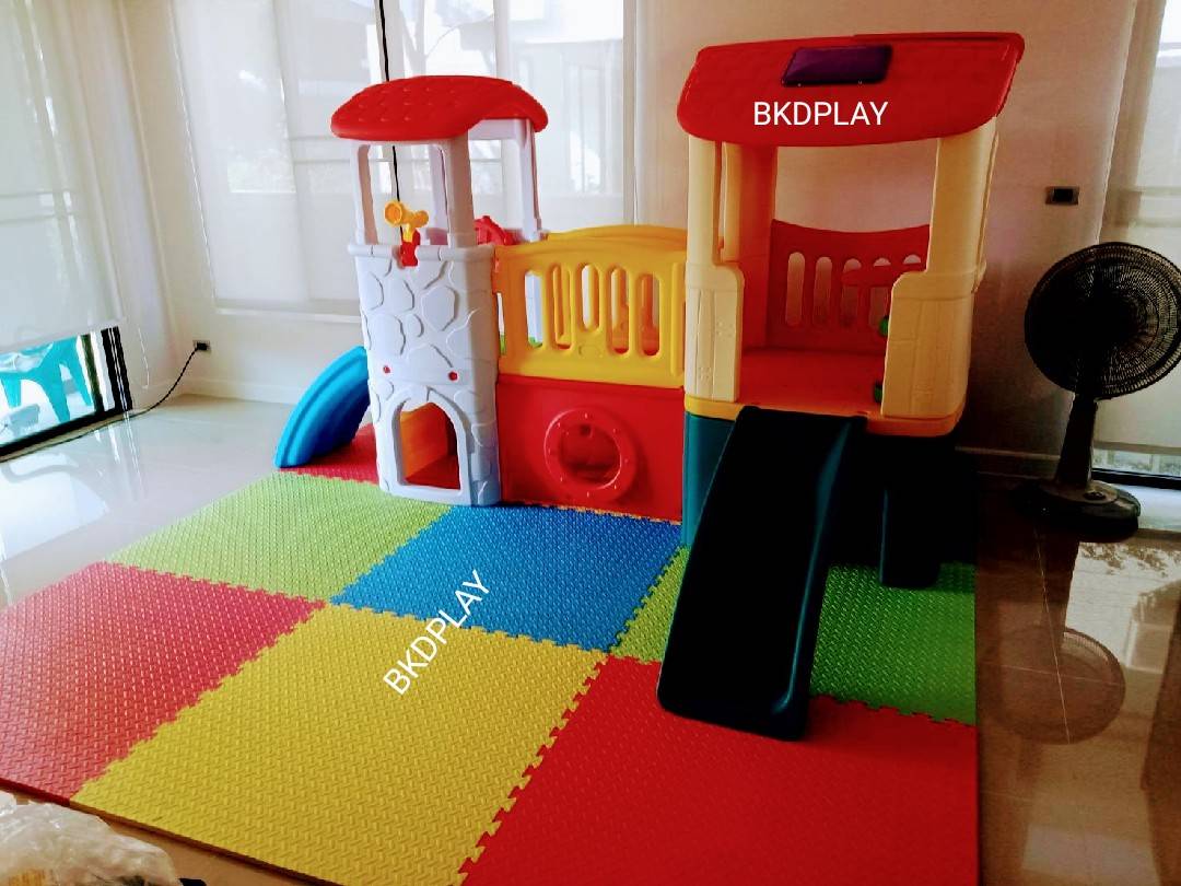 บ้านของเล่นคู่หลังคาแดง ,บ้านสไลเดอร์ ของเล่นเด็ก,พร้อมส่ง ราคาโรงงาน
