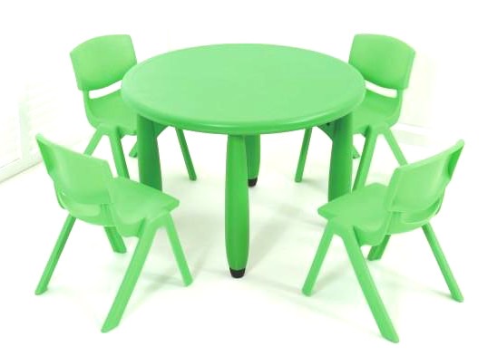 โปรโมชั่น ชุดโต๊ะเรียน เด็กอนุบาล โต๊ะกิจกรรม โต๊ะกลมพลาสติก พร้อมเก้าอี้ 4 ตัว ราคาโรงงาน พร้อมส่ง ส่งฟรี ขนาด 75x50 ซม.