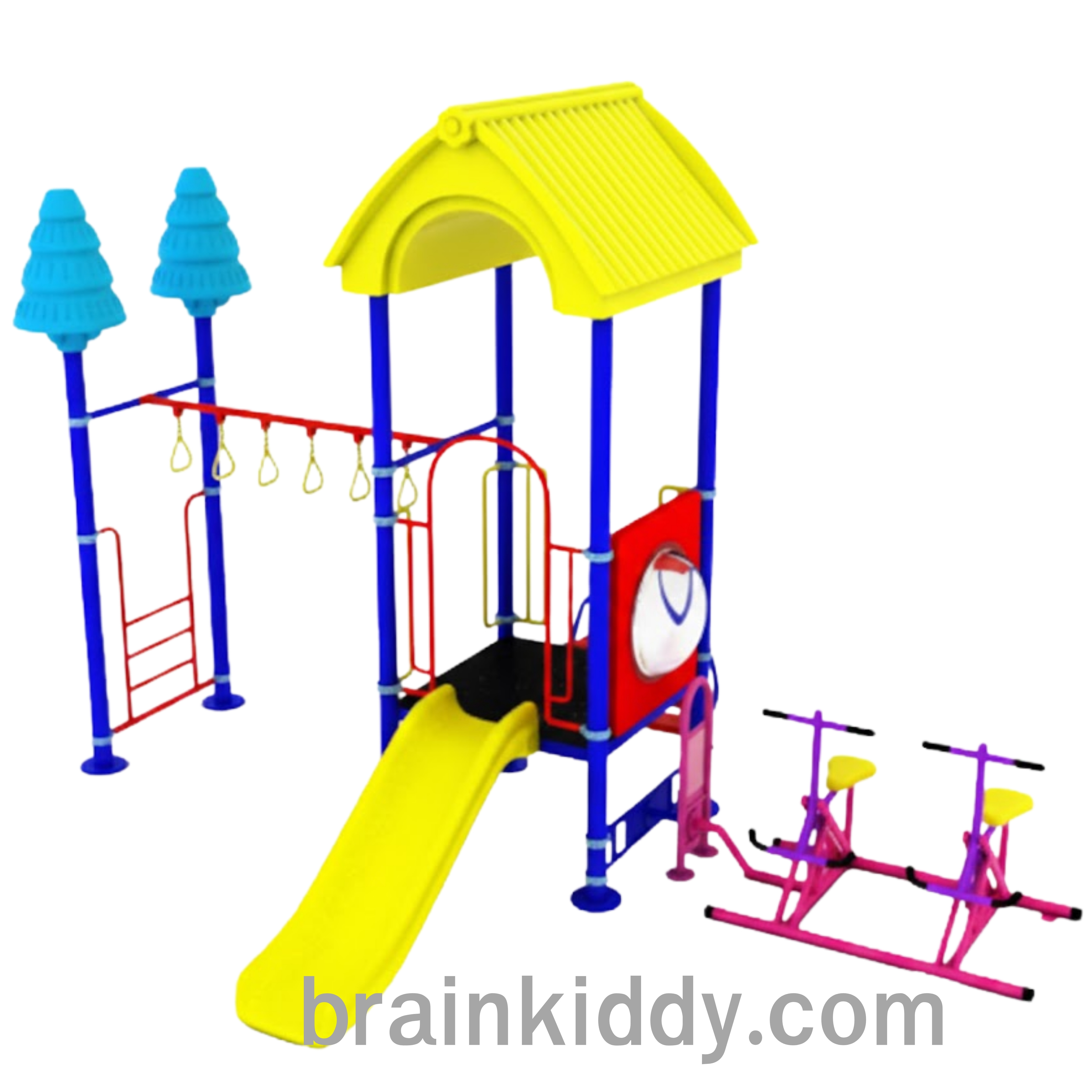 ชุดหอสไลด์80 +ม้าโยกบัดดี้+ห่วงโหน เครื่องเล่นสนามกลางแจ้ง เหล็ก ของเล่น สั่งทำ 10-20 วัน ขนาด 400x590x390 ซม.