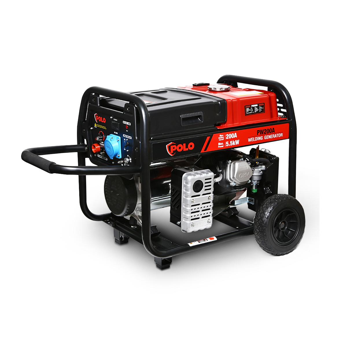 เครื่องปั่นไฟเบนซินอเนกประสงค์พร้อมระบบเชื่อม "POLO" #PW200A 5,500 W. (5.5 KW.) 220V. กุญแจสตาร์ท ลวดเชื่อม 1.6-5 มม.