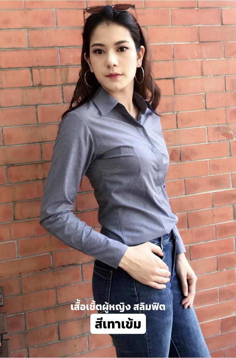 เสื้อเชิ้ตผู้หญิงสีเทาเข้ม สลิมฟิต เข้ารูป แขนยาว เสื้อเชิ้ตทำงาน เสื้อยูนิฟอร์ม แบรนด์ 8SHIRT slim fit shirt พร้อมส่ง
