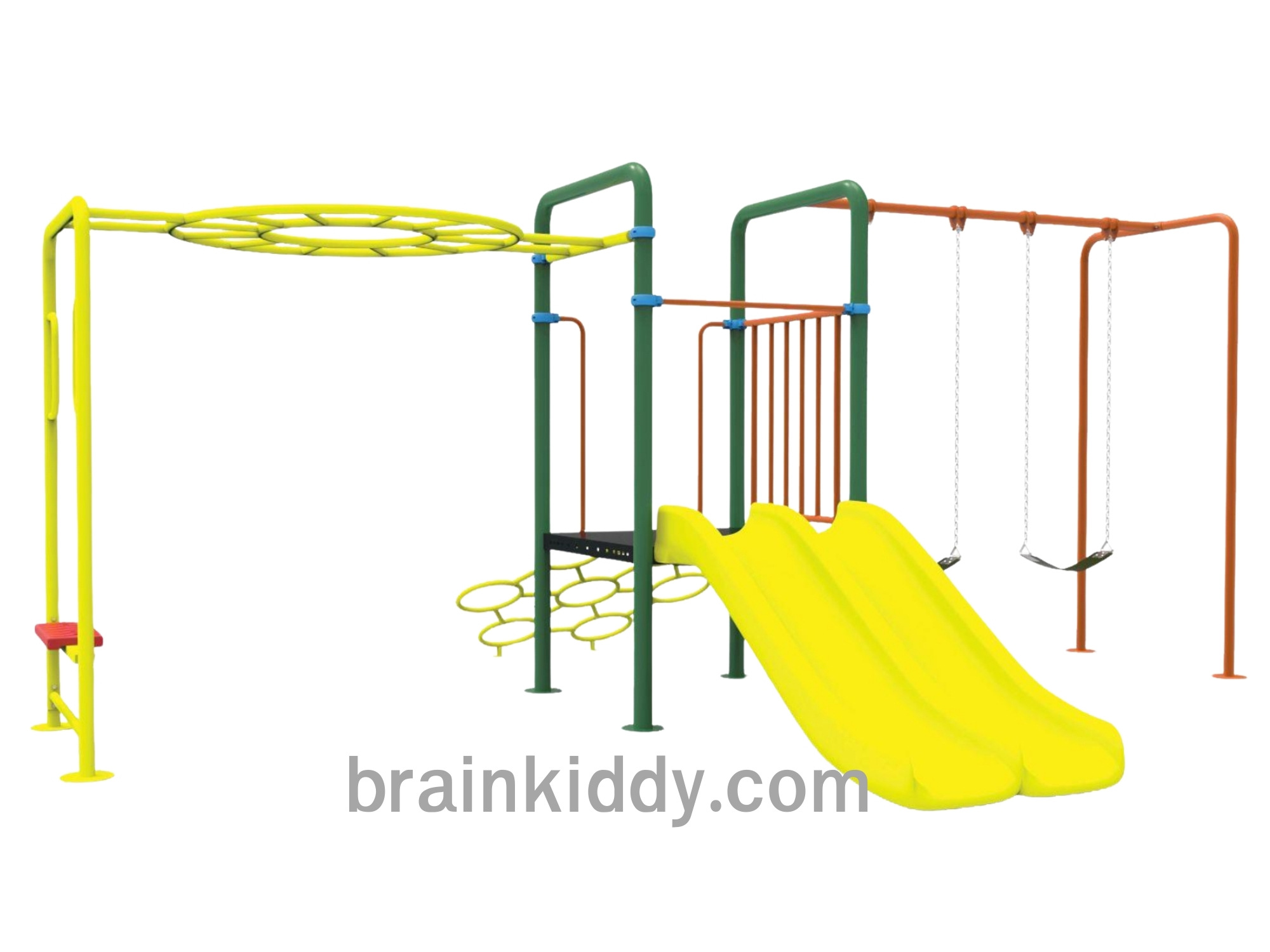 ชุดรวมG ชุดหอสไลด์ 80 รางคู่+บาร์โหน+ชิงช้า 2 ที่นั่ง,เครื่องเล่นสนามกลางแจ้ง,เครื่องเล่นสนามแบบเหล็ก,ชิงช้า,สไลเดอร์,OutdoorPlayground,สินค้าผลิตในไทย ขนาด 430 x 610 x 250 ซม.