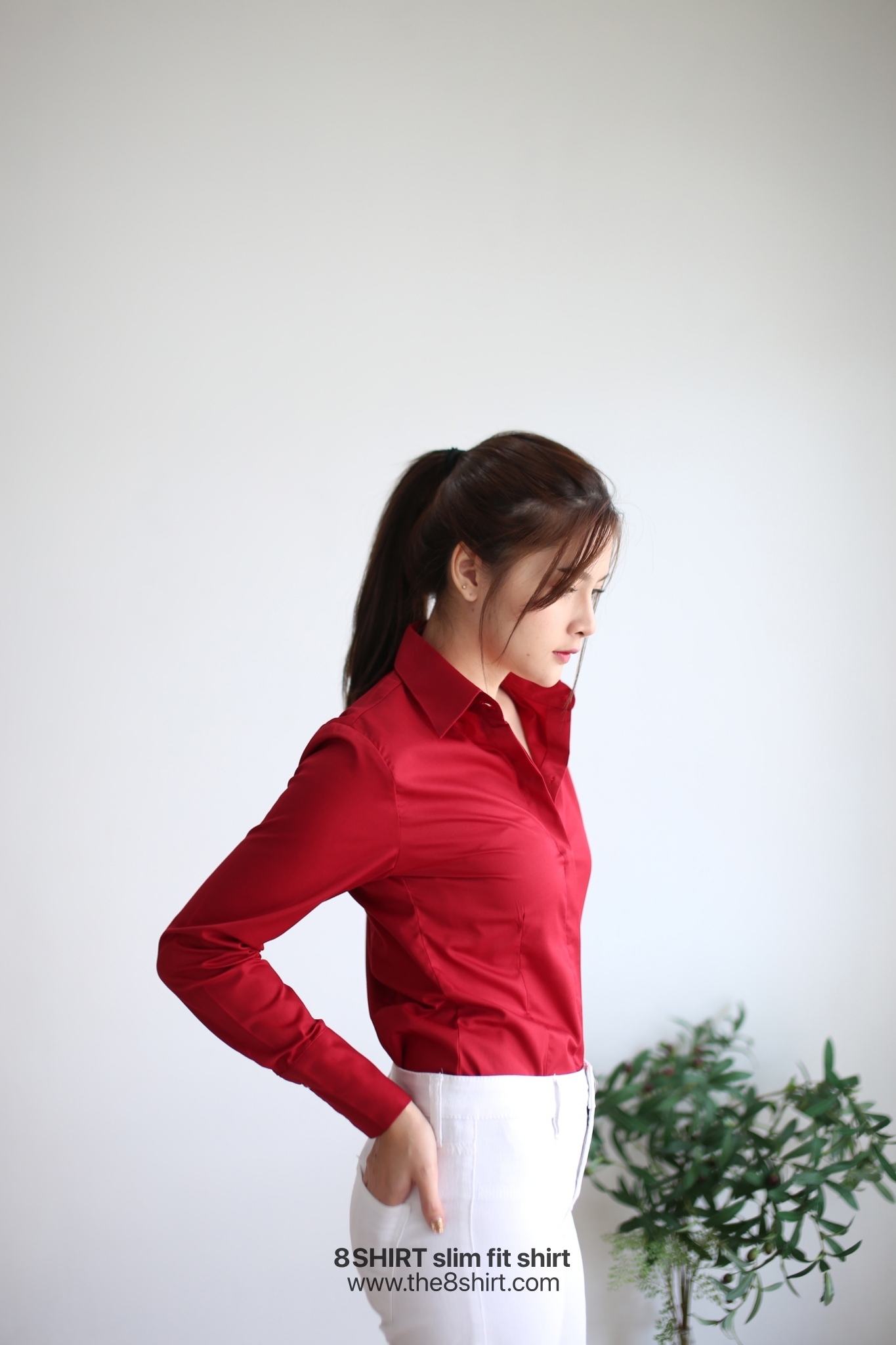เสื้อเชิ้ตผู้หญิง แดงเลือดนก (Maroon Red) สลิมฟิต เข้ารูป แขนยาว เสื้อเชิ้ตทำงาน เสื้อยูนิฟอร์ม แบรนด์ 8SHIRT slim fit shirt พร้อมส่ง
