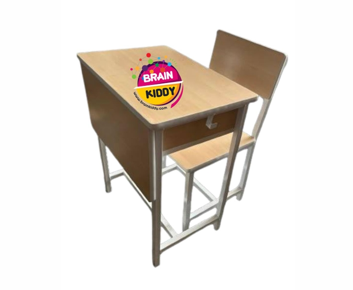 ชุดโต๊ะเรียนเดี่ยวประถมลายไม้ โครงเหล็ก ท็อปเมลามีน สั่งทำตามสิ่งที่ต้องการได้ โต๊ะเก้าอี้ประถม-อนุบาลสั่งทำขนาดตามที่ต้องการได้ โต๊ะ ขนาด 40 x 60 x 76 ซม. เก้าอี้ ขนาด 38 x 38 x 83 ซม.