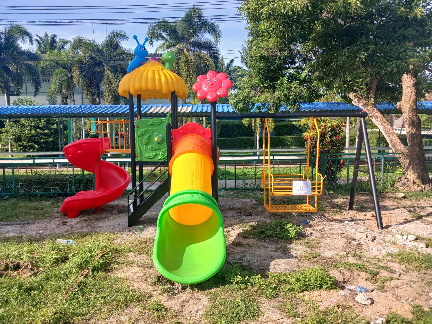 ส่งติดตัั้งฟรี เครื่องเล่นสนามกลางแจ้ง ชุดหลังคาหนอน ,สไลเดอร์ใหญ่,ครุภัณฑ์สนามเด็กเล่น,งบ.สพฐ,โครงการโรงเรียนประชารัฐ, เครื่องเล่นสนามระดับก่อนประถมศึกษา, งบประมาณ80,000