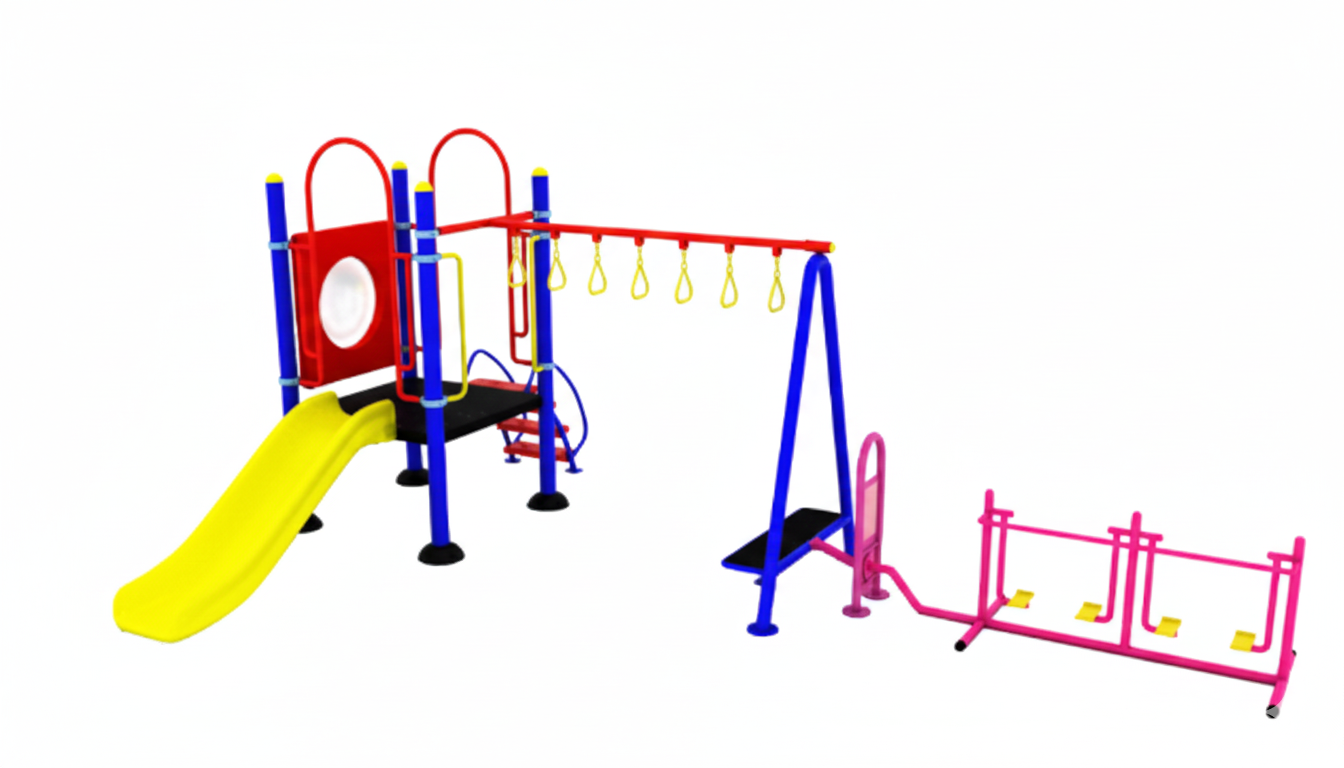 ชุดหอสไลด์80 +ห่วงโหน +เดินอากาศบัดดี้ เครื่องเล่นสนามกลางแจ้ง เหล็ก ของเล่น สั่งทำ 10-20 วัน ขนาด 400x630x220 ซม.