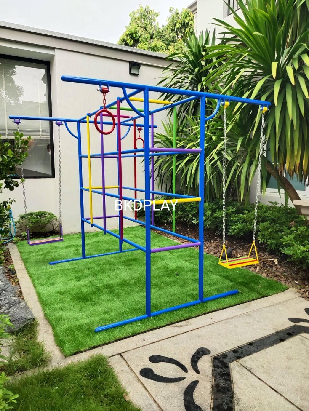 บาร์ไต่ 3 อย่าง, เครื่องเล่นสนามกลางแจ้ง , เครื่องเล่นสนามแบบเหล็ก,ชิงช้า,สไลเดอร์,โยกเยกเหล็ก, ม้าหมุน, OutdoorPlayground, ราคาโรงงาน ขนาด 130x200x150 ซม.