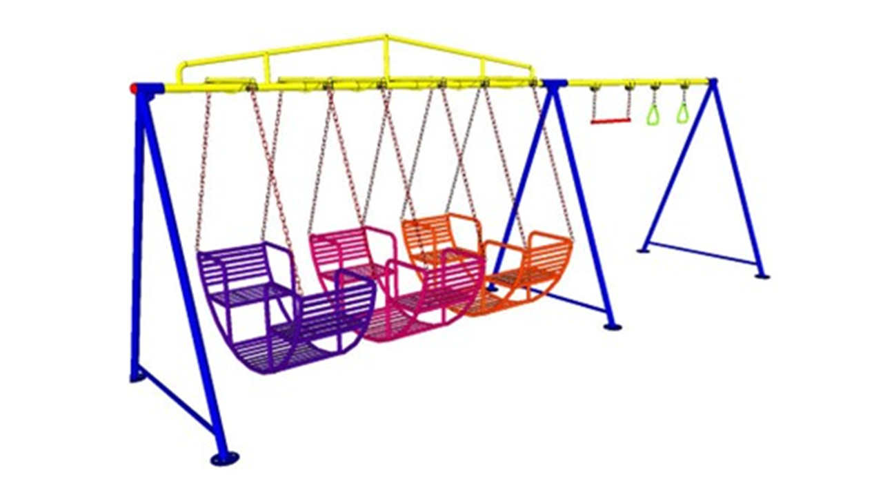 เครื่องเล่นสนามกลางแจ้ง เหล็ก ชุดชิงช้ากระเช้า 3 ที่นั่ง พร้อมห่วงโหน ปรับแบบใหม่ตามมาตรฐาน มอก. ชิงช้ากระเช้า ชิงช้านั่งเล่น Outdoor Playground, ราคาโรงงาน สินค้าสั่งผลิต 10-20 วัน