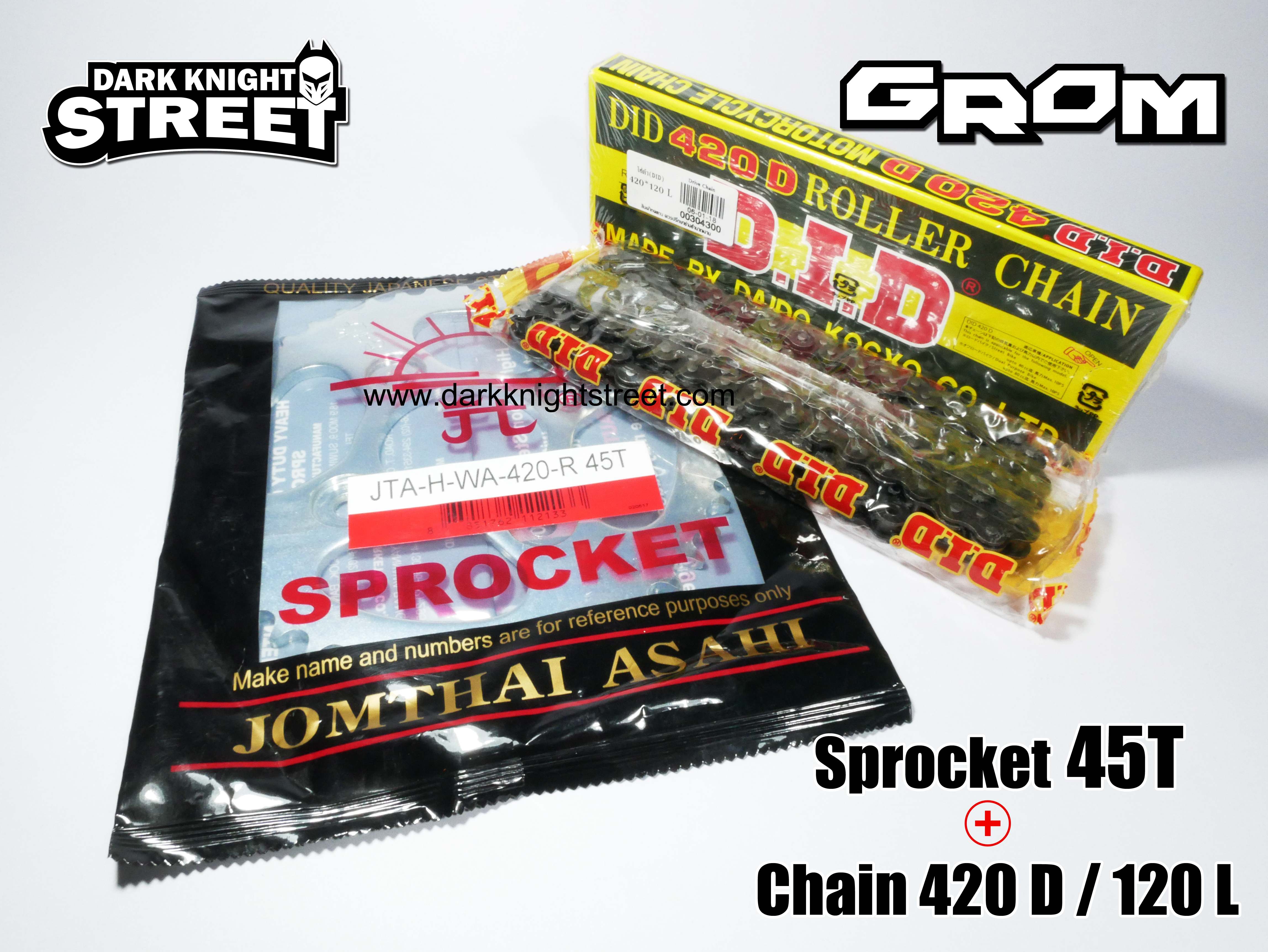 GROM Rear big sprocket 45T + DID Chain 420/120L for STUNT