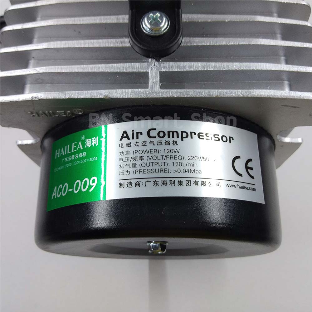 ปั้มลม ปั้มออกซิเจน ปั้มลูกสูบ 120 วัตต์ HAILEA รุ่น ACO-009 ฟรีแยกลมสามทาง วาวส์ปรับแรงดันลม สายยาง หัวทรายจิ๋ว พร้อมใช้งาน