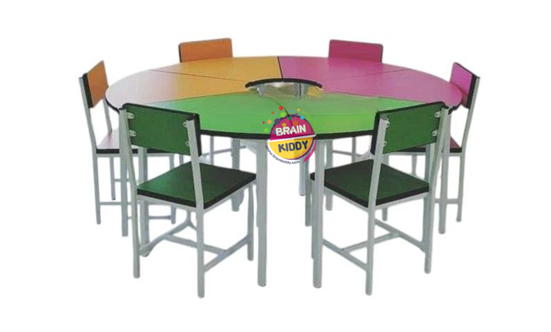 ชุดโต๊ะกลมแยกส่วน พร้อมเก้าอี้ 6 ตัว โต๊ะไม้ขาเหล็ก ,โต๊ะประถม โต๊ะกิจกรรม ,โต๊ะเขียนหนังสือเด็ก, โต๊ะกิจกรรมเด็ก-ผู้ใหญ่ ขนาด 150 ซม. สูง 60-75 ซม.