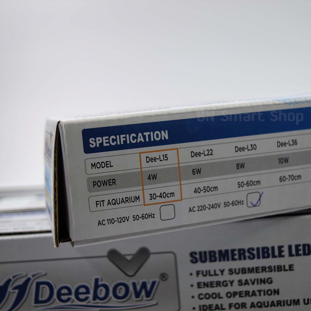 หลอดไฟ LED กันน้ำ ปรับไฟได้ 3 แบบ Deebow Dee-L15 กำลัง 4 วัตต์ ใช้กับตู้ขนาด 30-40 ซม. / 12-16 นิ้ว