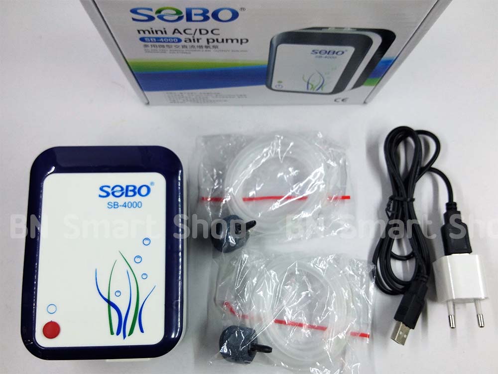 ปั้มลม ปั้มออกซิเจน 2 ทาง SOBO SB-4000 ปั้มลมทำงานอัตโนมัติเมื่อไฟดับ