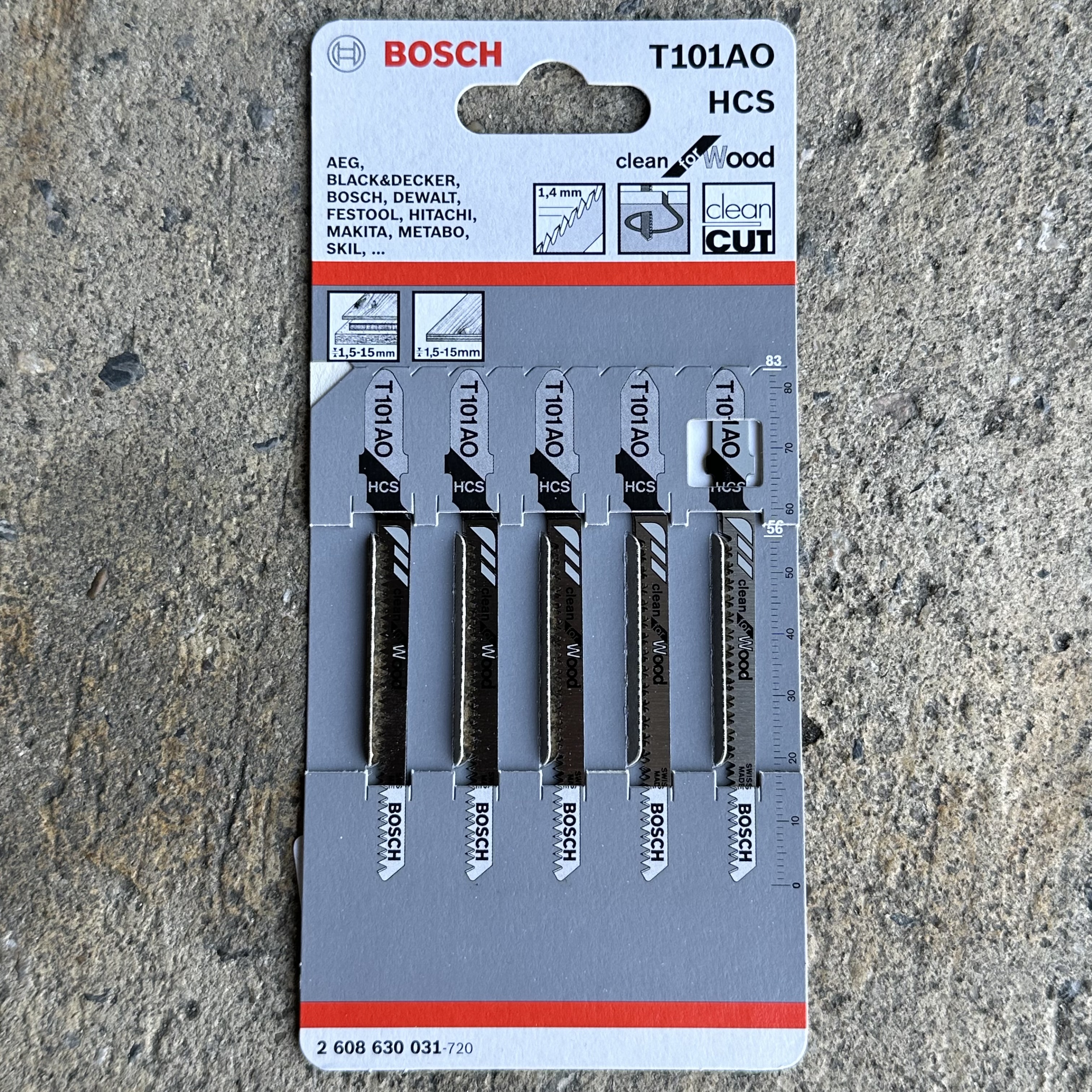 ใบจิ๊กซอว์ BOSCH T101AO ไม้อัด/ลามิเนต/โค้ง (แพ็คละ 5ใบ)