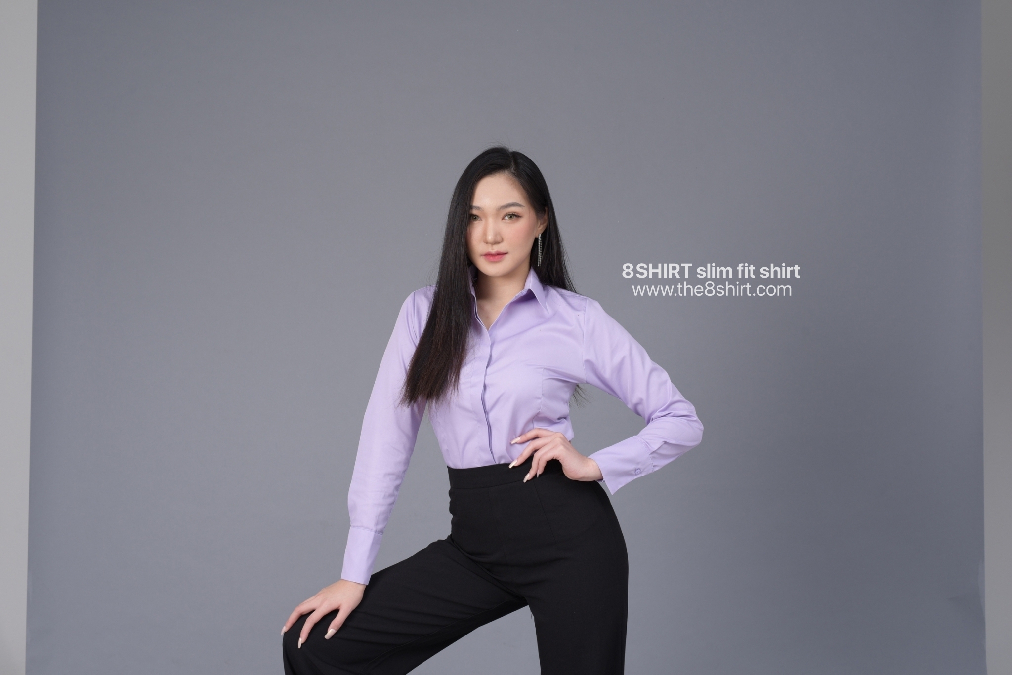 เสื้อเชิ้ตผู้หญิง สีม่วงลาเวนเดอร์ (Lavender) สลิมฟิต เข้ารูป แขนยาว เสื้อเชิ้ตทำงาน เสื้อยูนิฟอร์ม แบรนด์ 8SHIRT slim fit shirt พร้อมส่ง