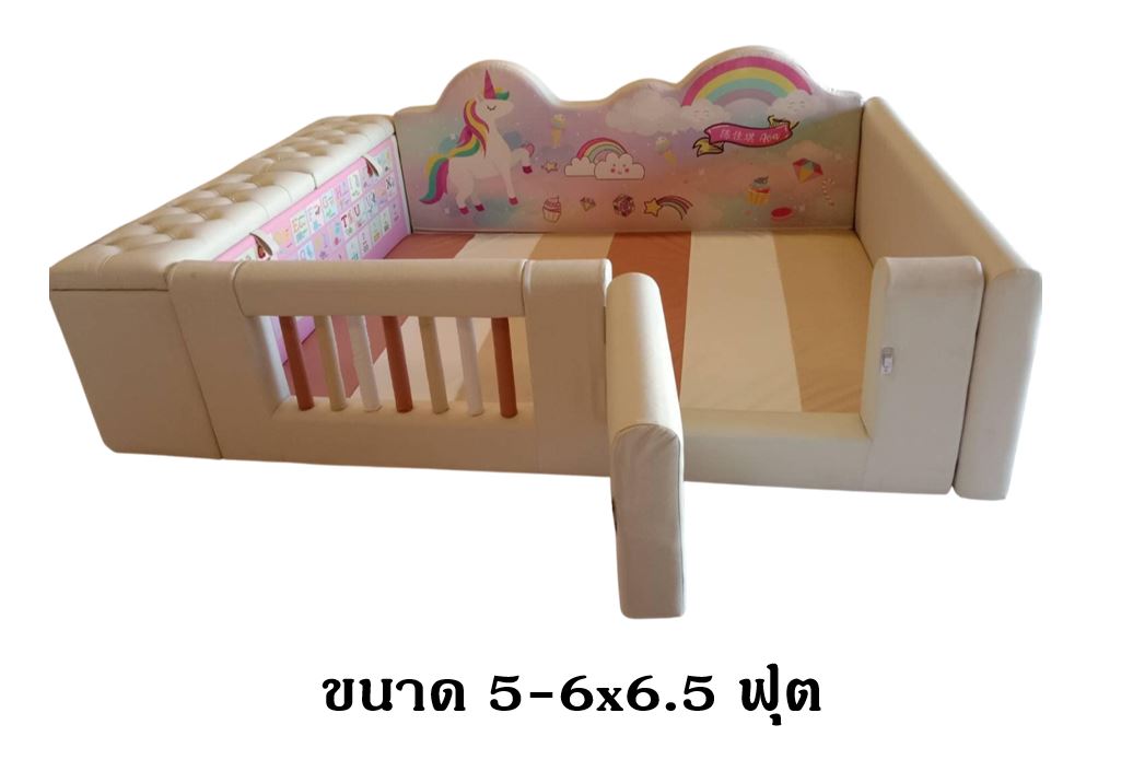 คอกกั้น ลายม้าน้อย มีช่องเก็บของ, คอกกั้นเด็ก,เตียงเด็ก,เบาะหนังนุ่มนิ่ม softplay, indoor playground kidszone ,สวนสนุกในร่ม ,รับสั่งทำบ่อบอล เตียงเด็กตามขนาด ขนาด 5-6x6.5 ฟุต