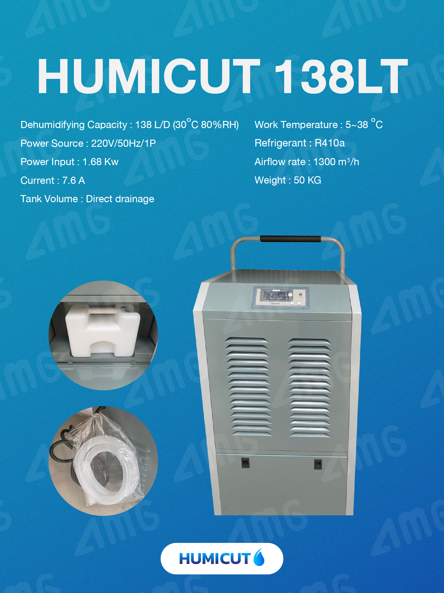 เครื่องลดความชื้นอุตสาหกรรม Humicut รุ่น 138LT (ลดความชื้น 138 ลิตร มีแท้งน้ำ)