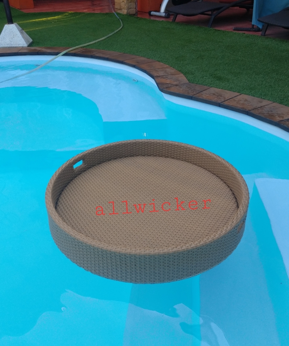 ถาดลอยน้ำหวายเทียม ทรงกลม 80ซม. สูง14ซม.หวายเทียม สำหรับใส่สำรับอาหาร หรือเครื่องดื่มเสริฟริมสระ หรือลอยในสระน้ำได้