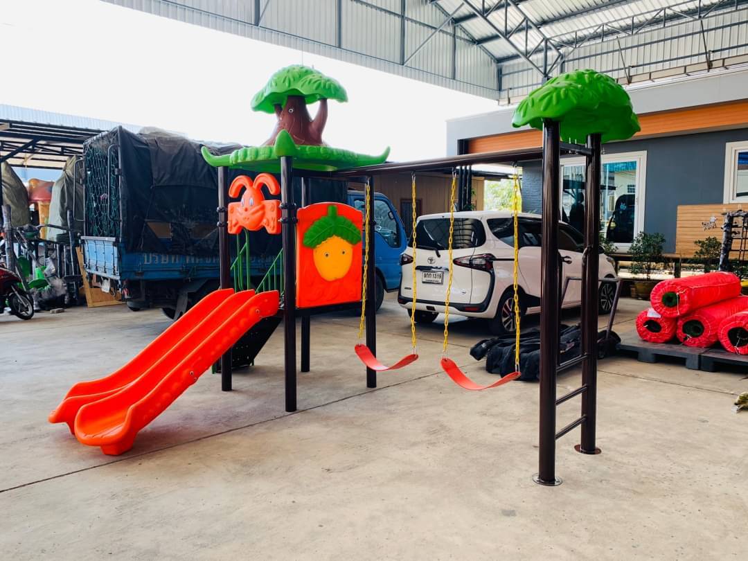 เครื่องเล่นสนามกลางแจ้ง-ในร่ม, ชุดสไลด์ต้นไม้กับชิงช้าแสนสนุก, สนามเด็กเล่น เครื่องเล่นสนามกลางแจ้ง ในร่มราคาถูก เครื่องเล่นสนามปฐมวัย playground outdoorplayground ครุภัณฑ์สนามเด็กเล่น, สพฐ,โครงการโรงเรียนประชารัฐ ศูนย์พัฒนาเด็กเล็ก