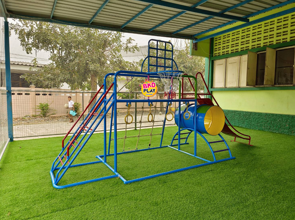 ชุดรวมเชือกถักเล็ก, เครื่องเล่นสนามกลางแจ้ง , เครื่องเล่นสนามแบบเหล็ก,ชิงช้า,สไลเดอร์ OutdoorPlayground, ขนาด 130x350x180 ซม.
