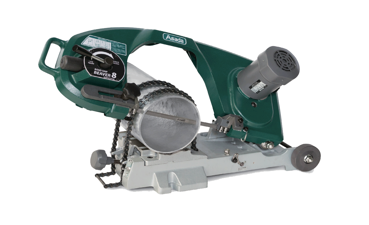 เครื่องเลื่อยสายพาน "ASADA" ตัดท่อสูงสุด 8" 220V. จับแบบโซ่ BANDSAW PIPE CUTTING 8"