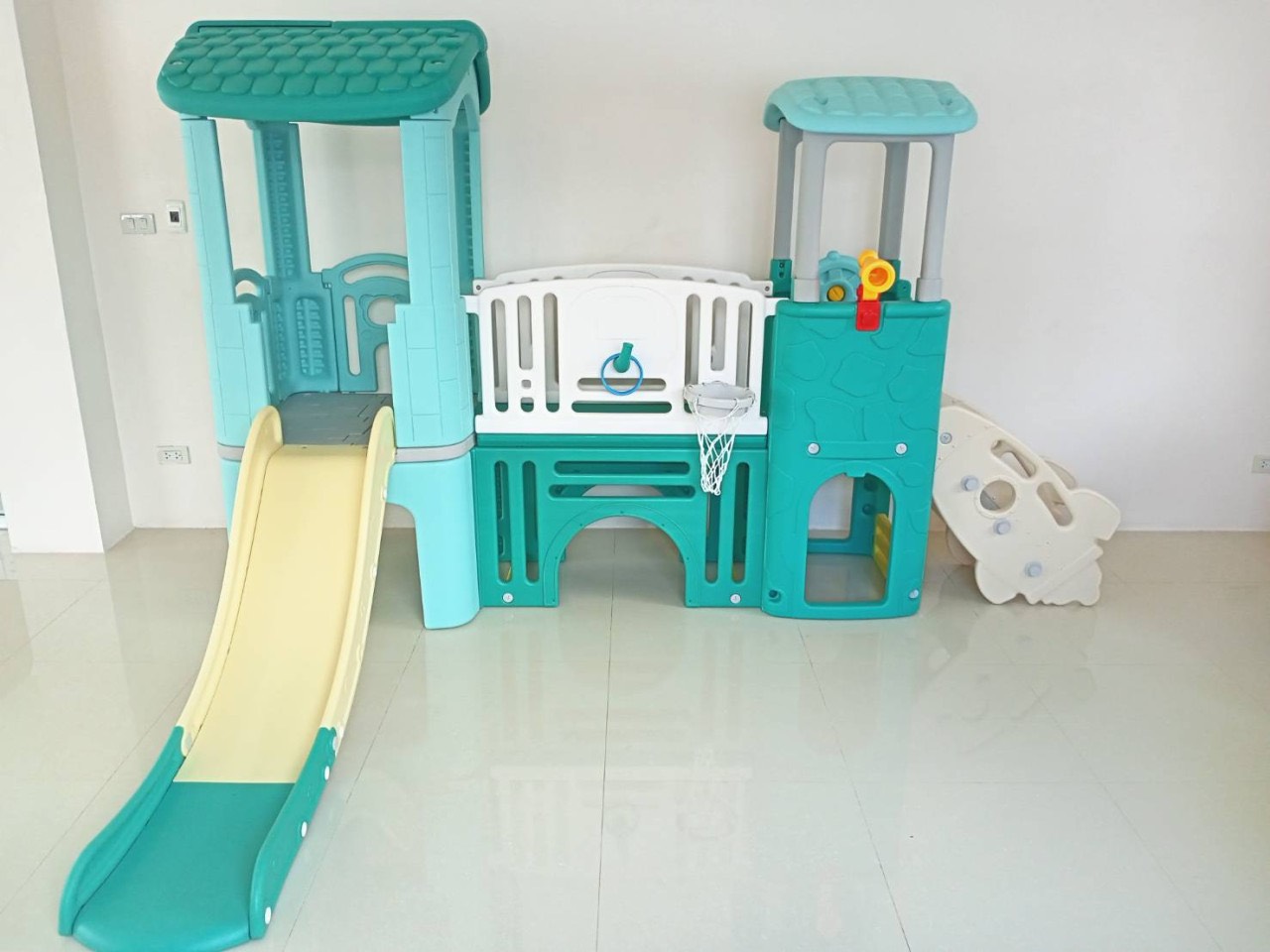 บ้านน้อย2ชั้นบันไดจรวด, สีเขียวพาสเทล ,บันไดจรวด ,บ้านสไลเดอร์, เครื่องเล่นสนามกลางแจ้ง-ในร่ม ,บ้านกระดานลื่นพลาสติก