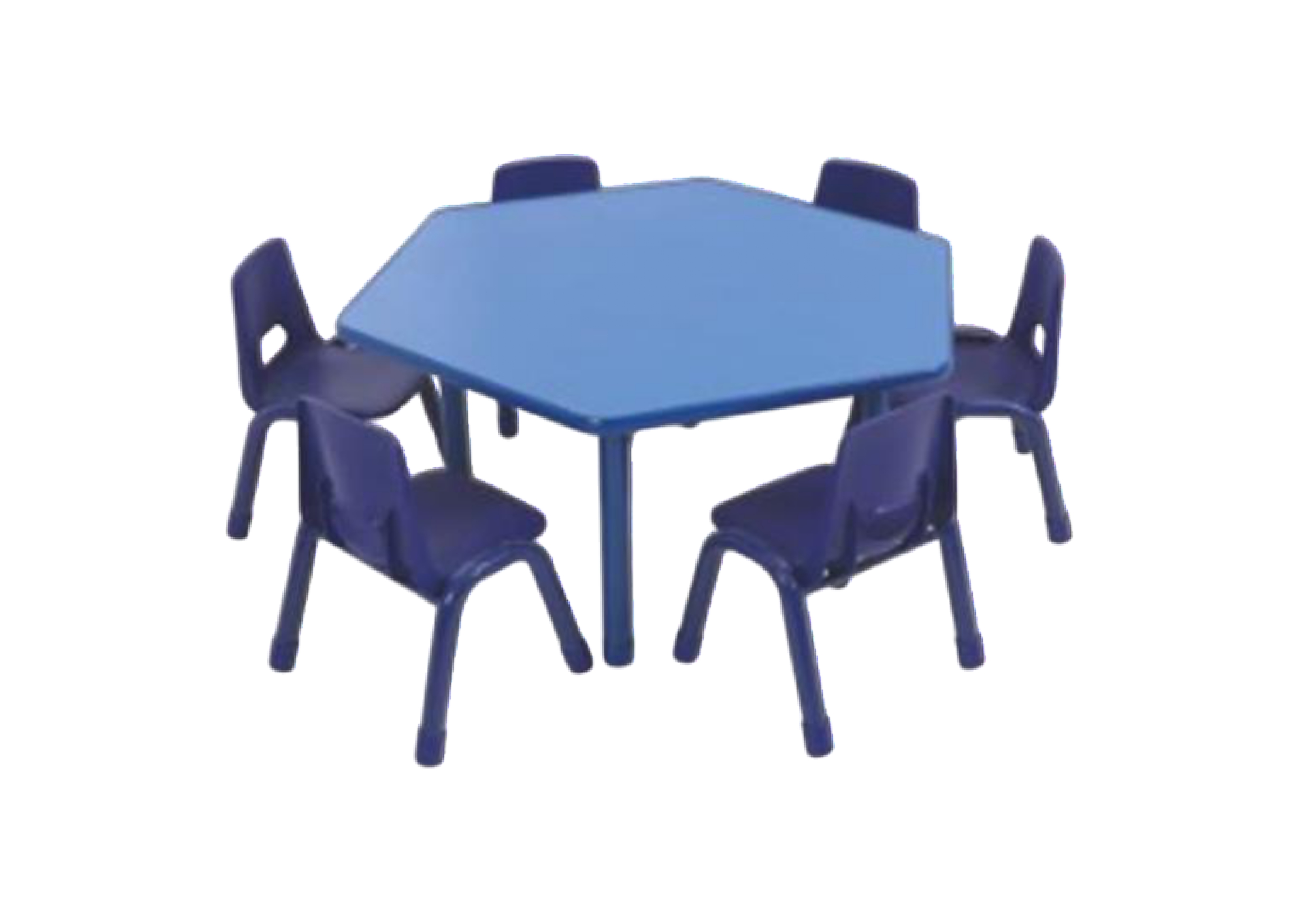 ชุดโต๊ะหกเหลี่ยม พร้อมเก้าอี้ 6 ที่นั่ง โต๊ะเก้าอี้นักเรียน, โต๊ะเด็ก, เก้าอี้เด็ก, อนุบาล-ประถม โต๊ะ กิจกรรม โต๊ะพลาสติกขาเหล็ก,โต๊ะเขียนหนังสือเด็ก สั่งนำเข้า ขนาด ย.120 x ส.48-56 ซม.