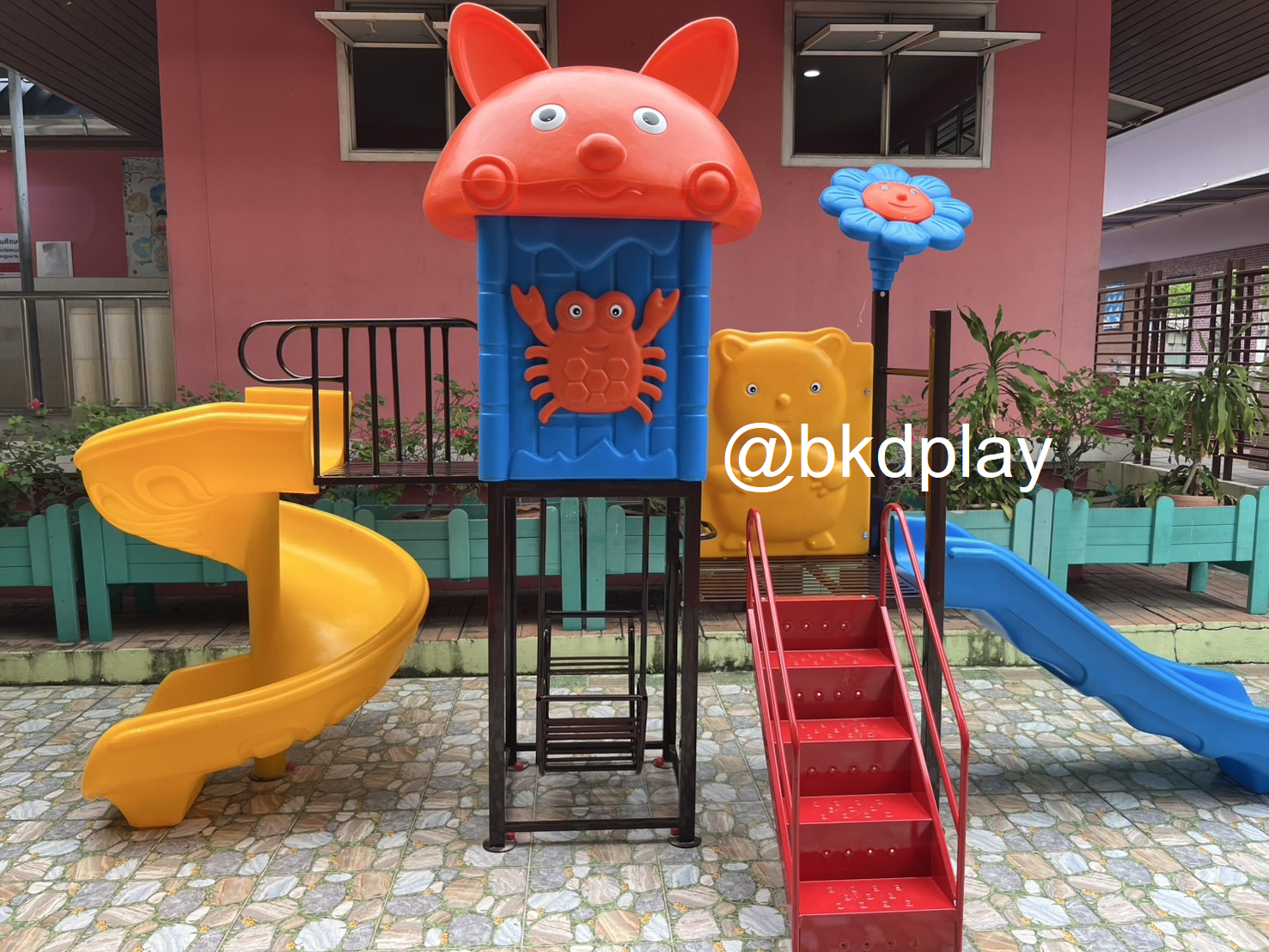 เครื่องเล่นสนามกลางแจ้ง ,ชุดจิ้งจอกน้อย 2 สไลเดอร์, สนามเด็กเล่น,outdoor playground,ครุภัณฑ์สนามเด็กเล่น สพฐ โครงการโรงเรียนประชารัฐ