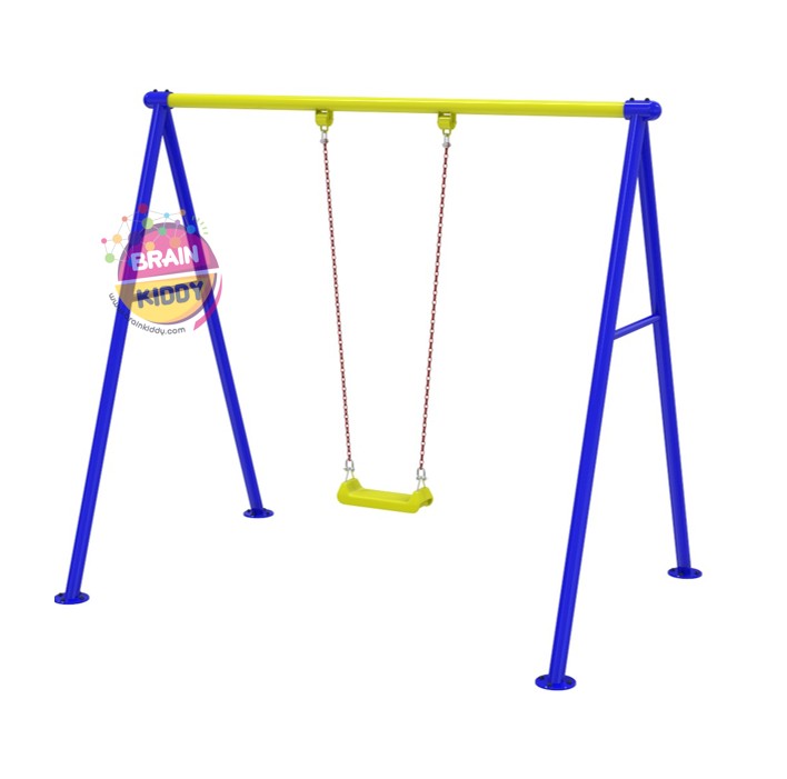 เครื่องเล่นสนามกลางแจ้ง โครงสร้างเหล็ก ชุดชิงช้า1ที่นั่ง อนุบาล มาตรฐาน มอก. Outdoor Playground, ราคาโรงงาน ผลิตในไทย ขนาด 150 x 200 x 200 ซม.