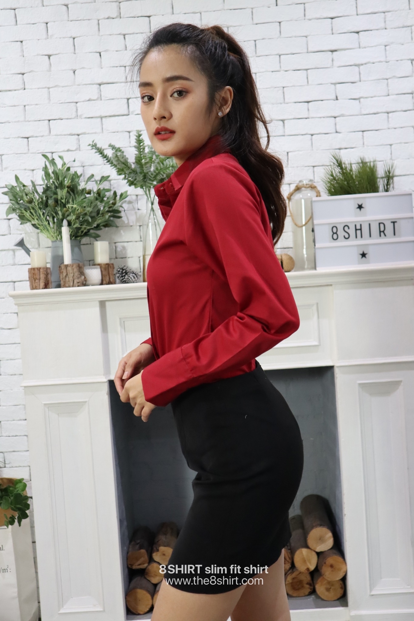 เสื้อเชิ้ตผู้หญิง แดงเลือดนก (Maroon Red) สลิมฟิต เข้ารูป แขนยาว เสื้อเชิ้ตทำงาน เสื้อยูนิฟอร์ม แบรนด์ 8SHIRT slim fit shirt พร้อมส่ง