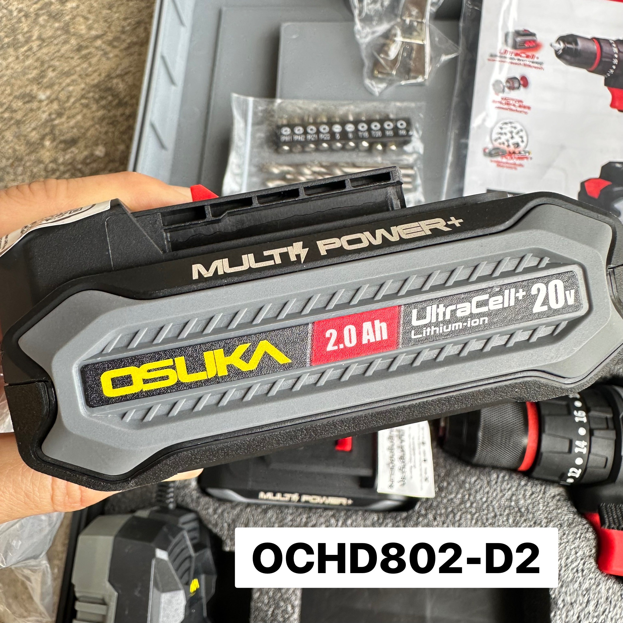 สว่านกระแทกไร้สาย 10mm OSUKA OCHD802-D2 (แบต20V 2.0Ah 2 ก้อน)