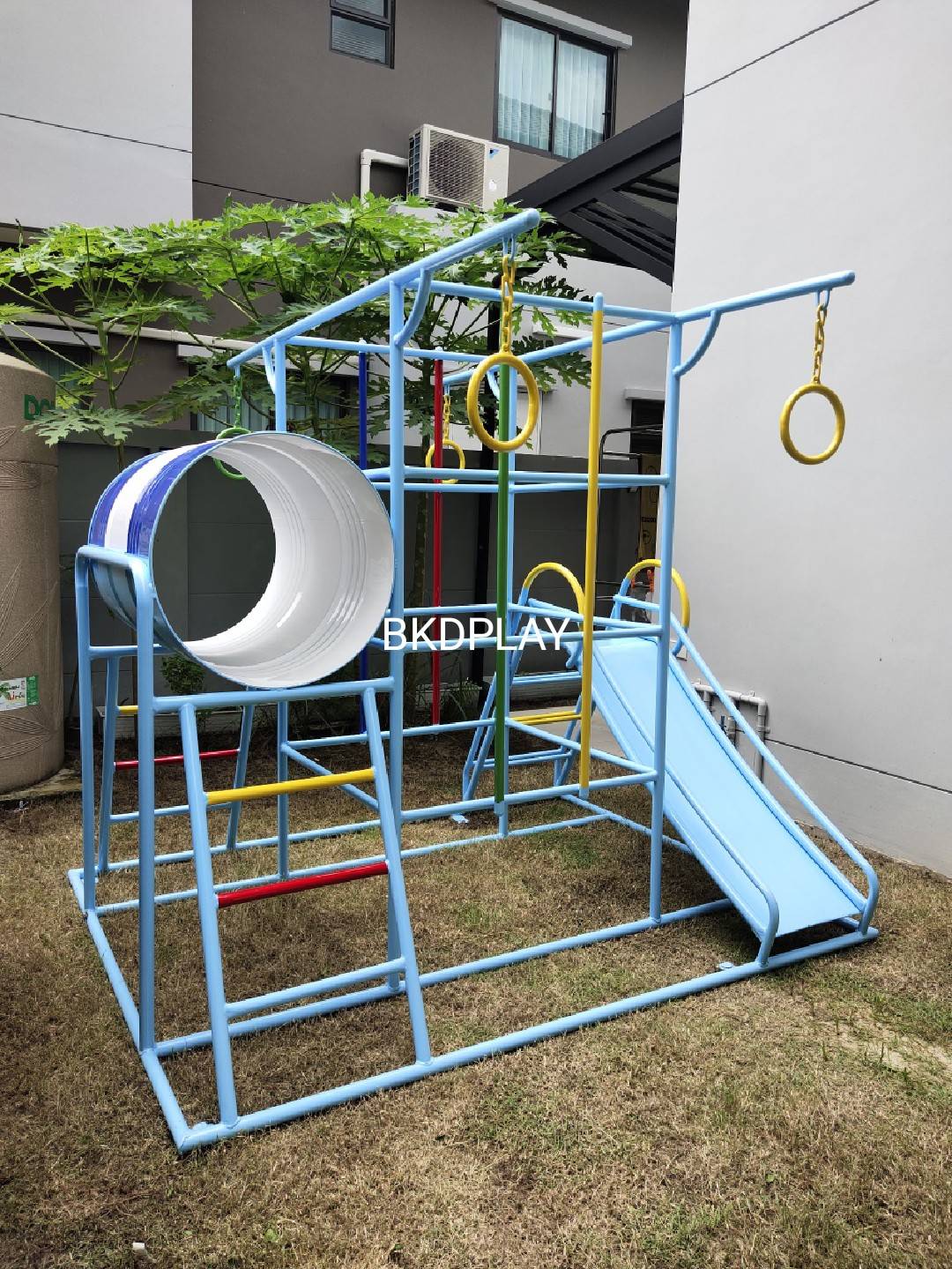 บาร์ปีนป่ายอุโมงค์ลอดกระดานลื่น, เครื่องเล่นสนามกลางแจ้ง , เครื่องเล่นสนามแบบเหล็ก,ชิงช้า,สไลเดอร์,โยกเยกเหล็ก, ม้าหมุน, OutdoorPlayground, ราคาโรงงาน ขนาด 120x150x170 ซม.